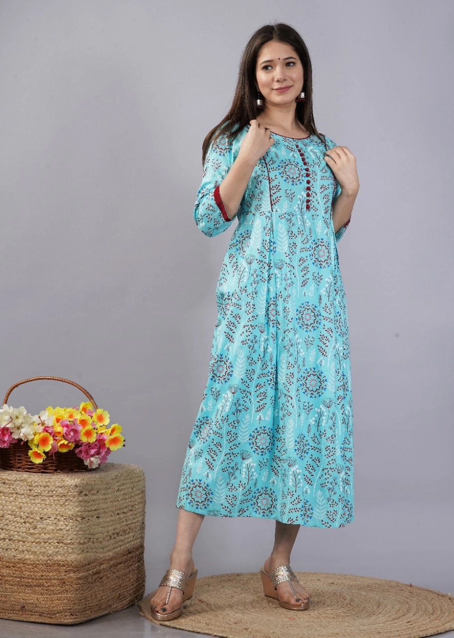 Blue Hills Presents Royal Touch Rayon Fabric Fancy Designer Long Gown Type  Kurtis